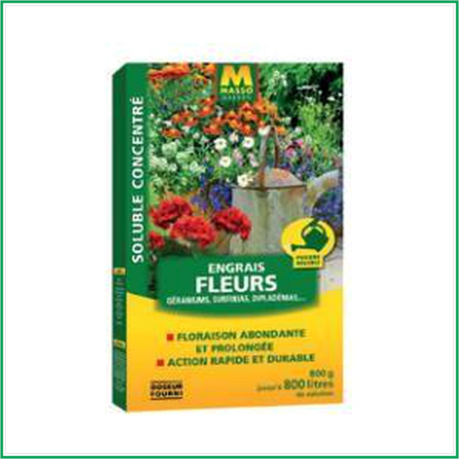 Engrais soluble fleurs, géraniums, surfinias & dipladénias Massó Garden – 800 g