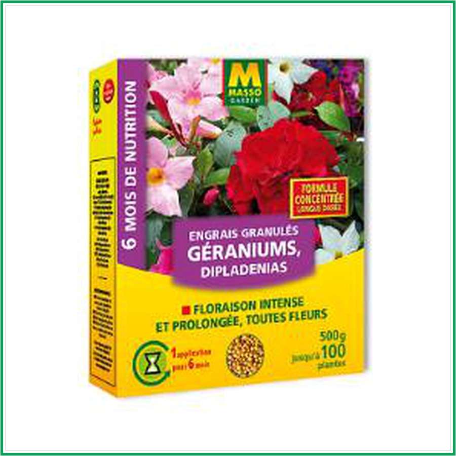 Engrais géraniums, dipladénias & plantes fleuries Massó Garden – 500 g