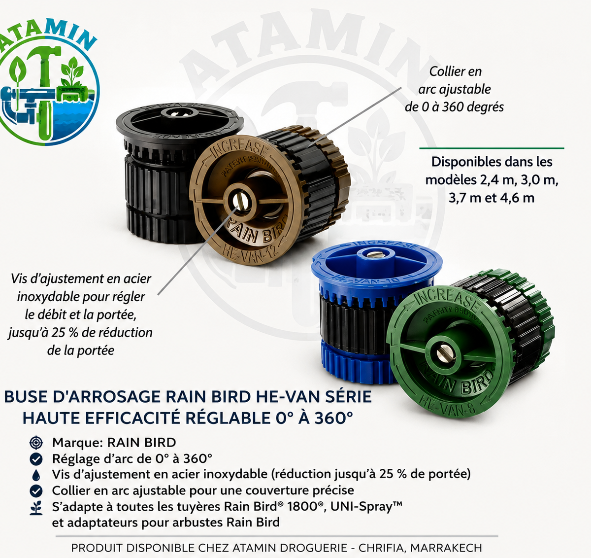 Buse d'Arrosage Rain Bird HE-VAN Série Haute Efficacité Réglable 0° à 360°