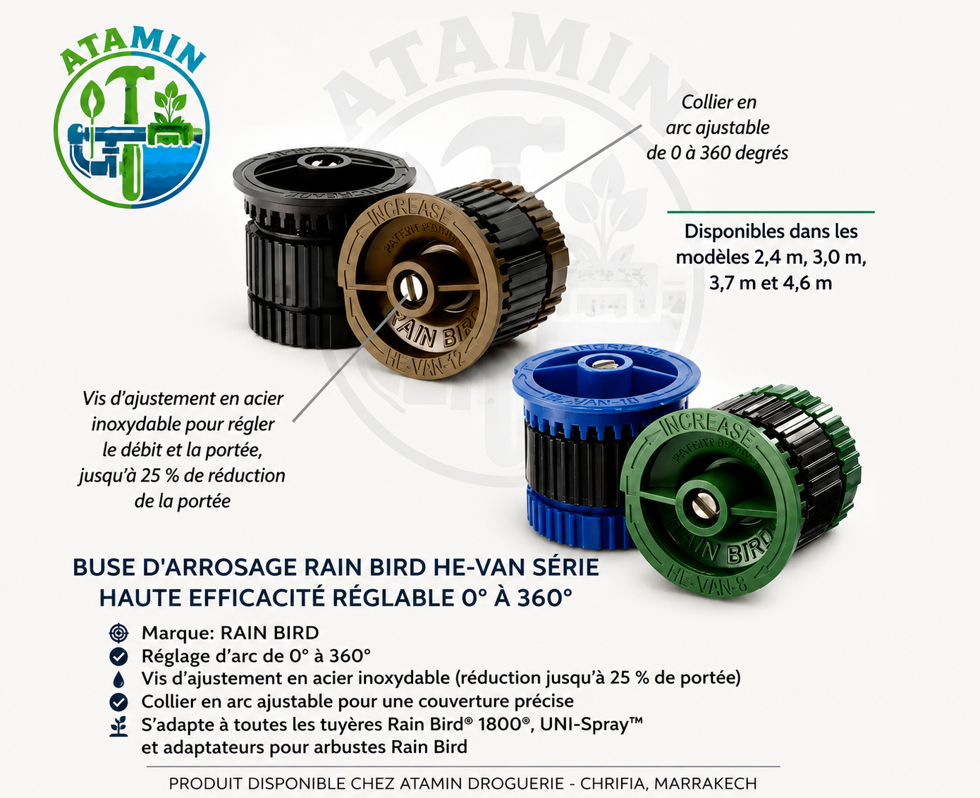 Buse d'Arrosage Rain Bird HE-VAN Série Haute Efficacité Réglable 0° à 360°